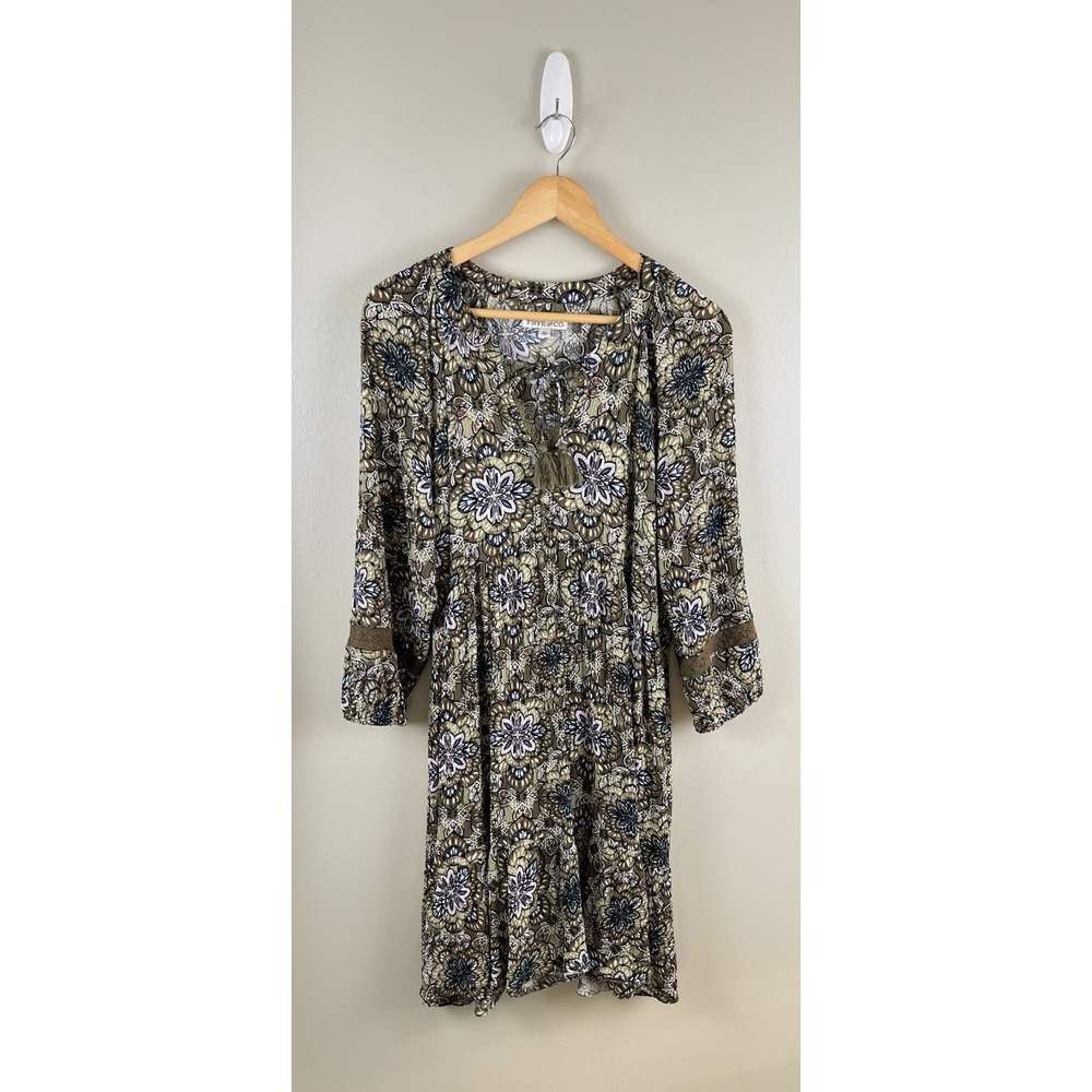 Frye & Co Women's Dress XL Floral Boho Tassels Autumn Crochet‎ Tiered